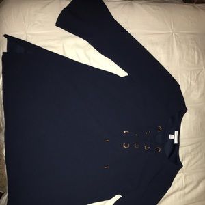 Navy Blue Blouse with Modern Embellishments